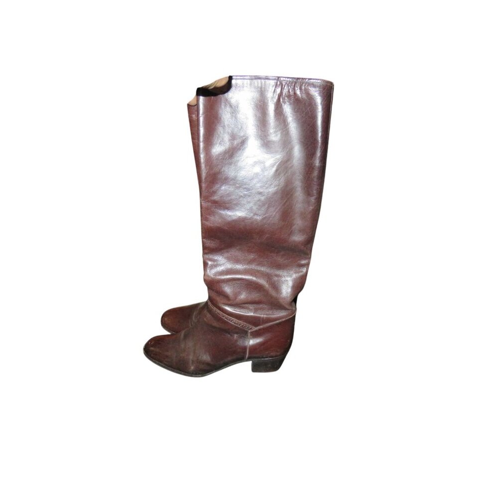 Vintage Celine Italian Leather Riding Boots in Cognac Brown Women's sz 6 Eur 36 - Picture 1 of 11